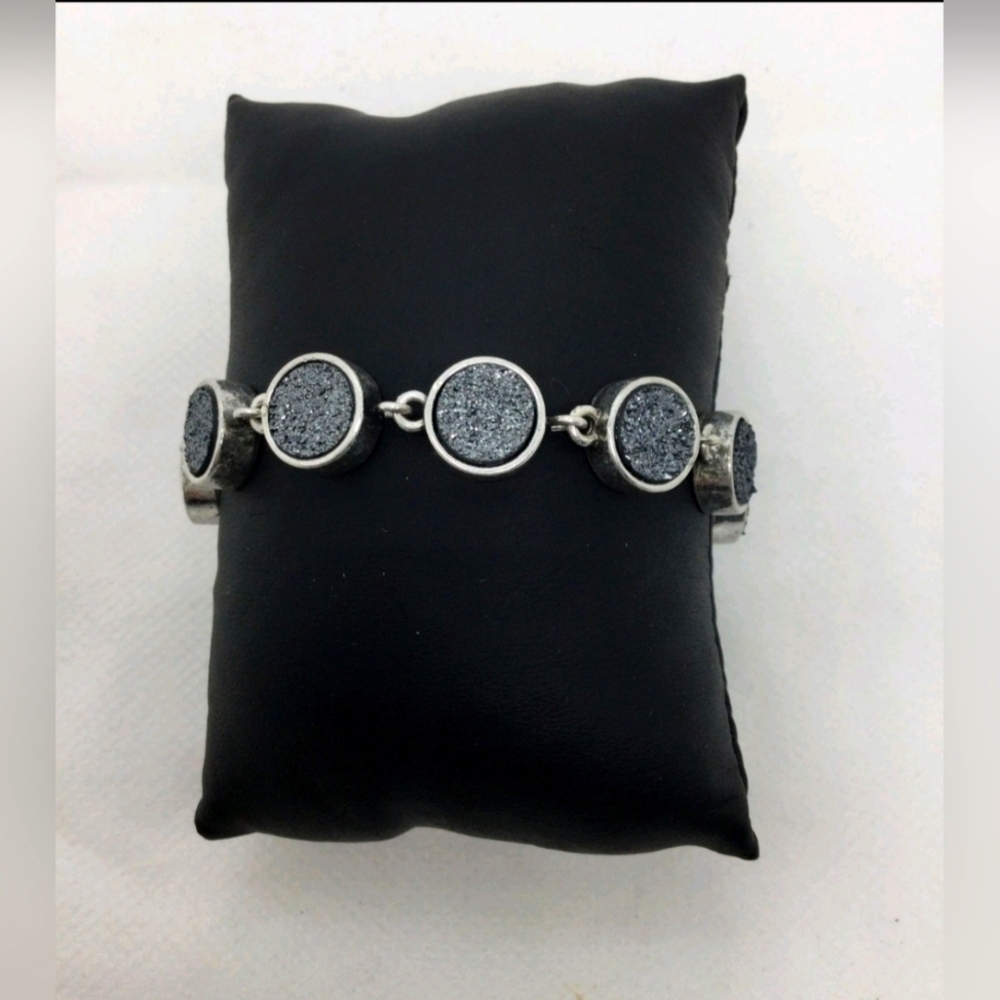 NWT Lucky Brand Gray Druzy Stone Link Bracelet 7"